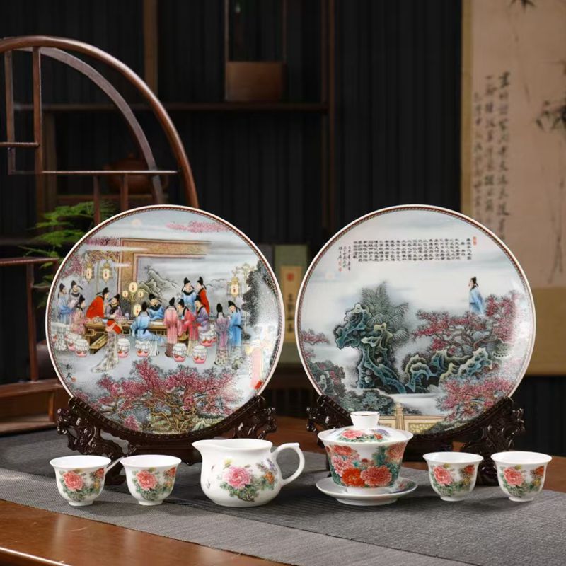 张松茂《粉彩双绝套组》 桃李夜宴粉彩双绝~国色天香茶具